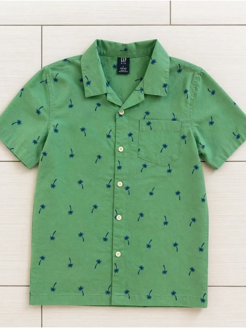 GAP Kids Boys Button-Down Shirt | Size L (10/12) | Tropical Palm Print - Picture 2 of 2